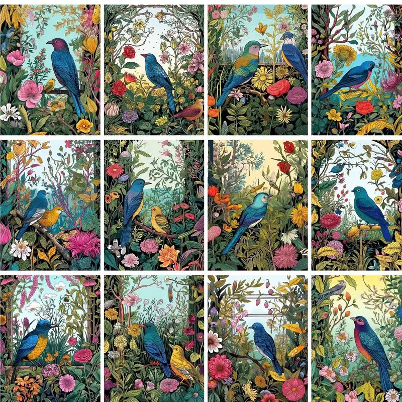 

PhotoCustom 60X75cm Painting By Numbers For Handicrafts Flower Birds Number Painting On Canvas Painting Decors With Frame Paint