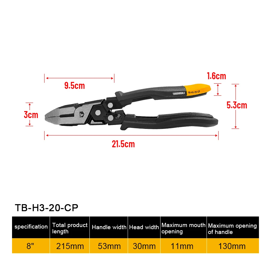 TOUGHBUILT TB-H3-20-CP 8\'\' Wire Cutters with Reset Spring Labor-saving Wire Cutting Pliers Hand Tools