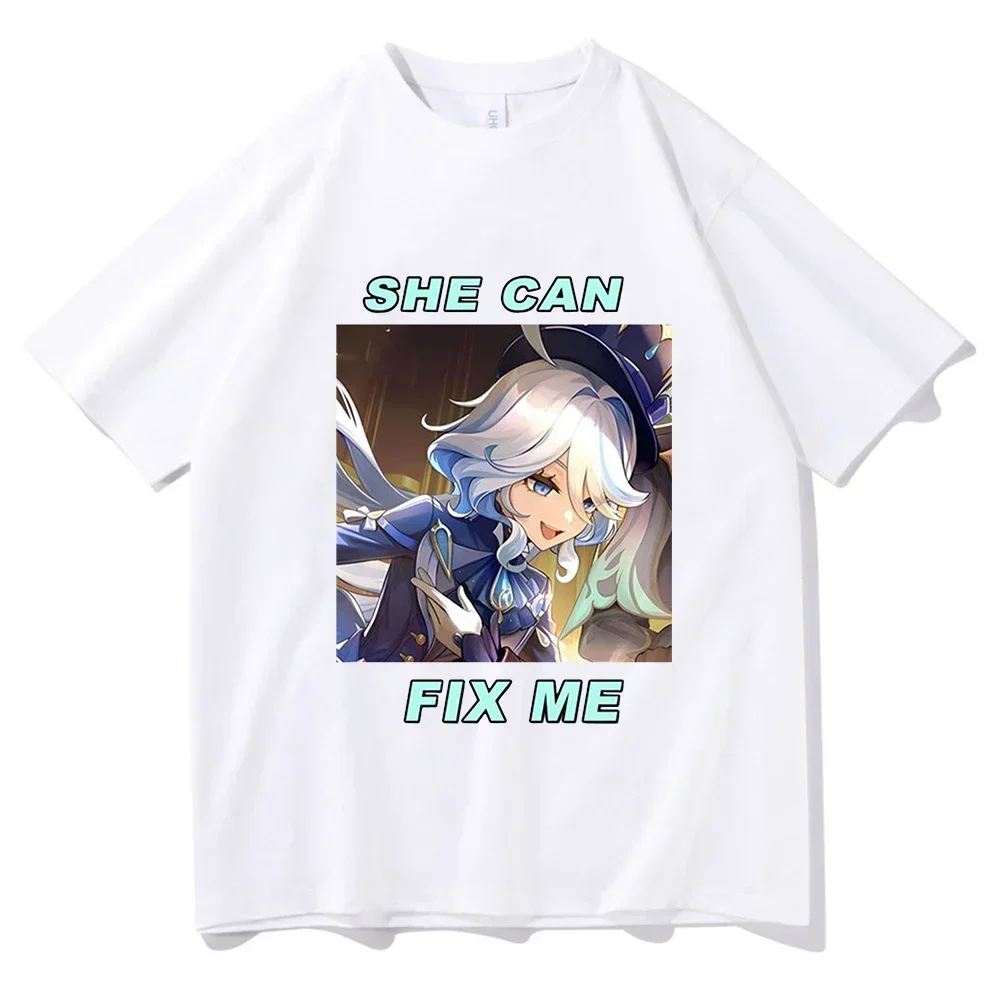 Hot Game Genshin Impact Furina T-shirt Women Anime Game Print Short Sleeve T Shirt Streetwear Fashion Summer Y2k Clothing Tops