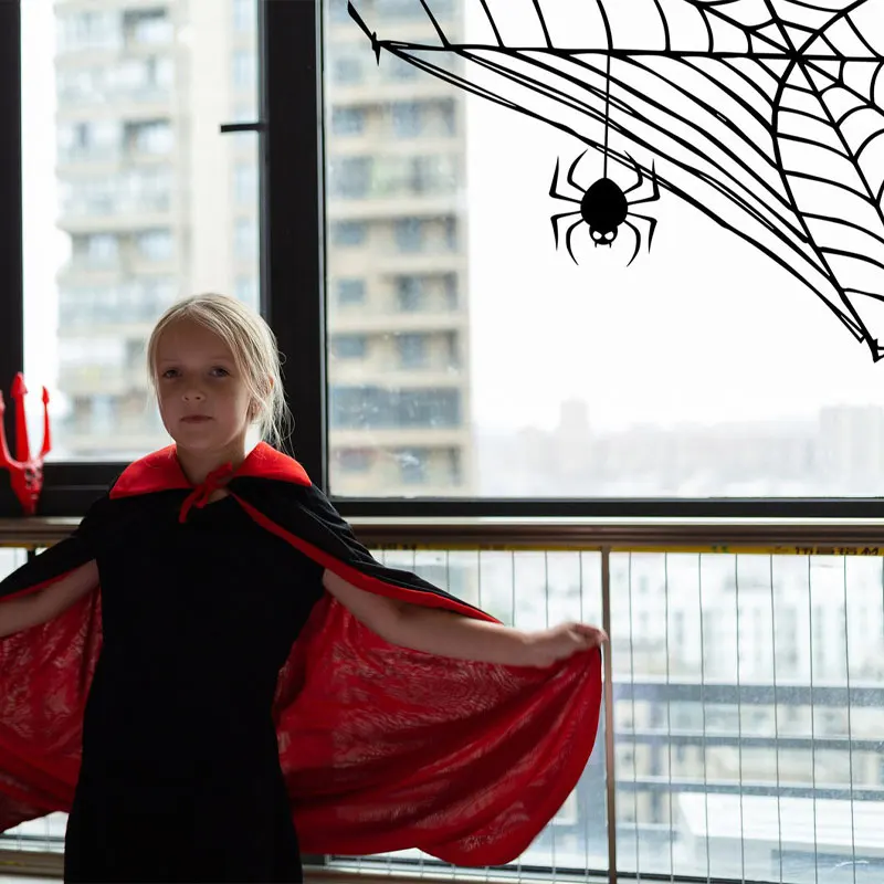 

Halloween Spider Web Window Decal Corner Glass Sticker Spooky Wall & Window Spiderweb Home Decor Removable Murals Wallpaper AC37