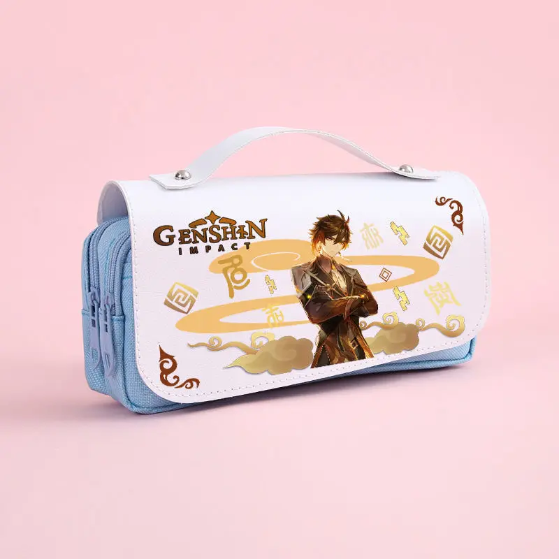 Genshin Impact 3.5 Zhongli Keqing Xiao Cartoon pencil bag school student kawaii stationery cute pencil case PU pencil pouch