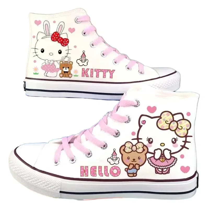 Cosplay Anime Hello Kitty Canvas Cute Cartoon Adult Sneaker Shoes Students Ligh-top Women\'s White Casual Walking Shoes