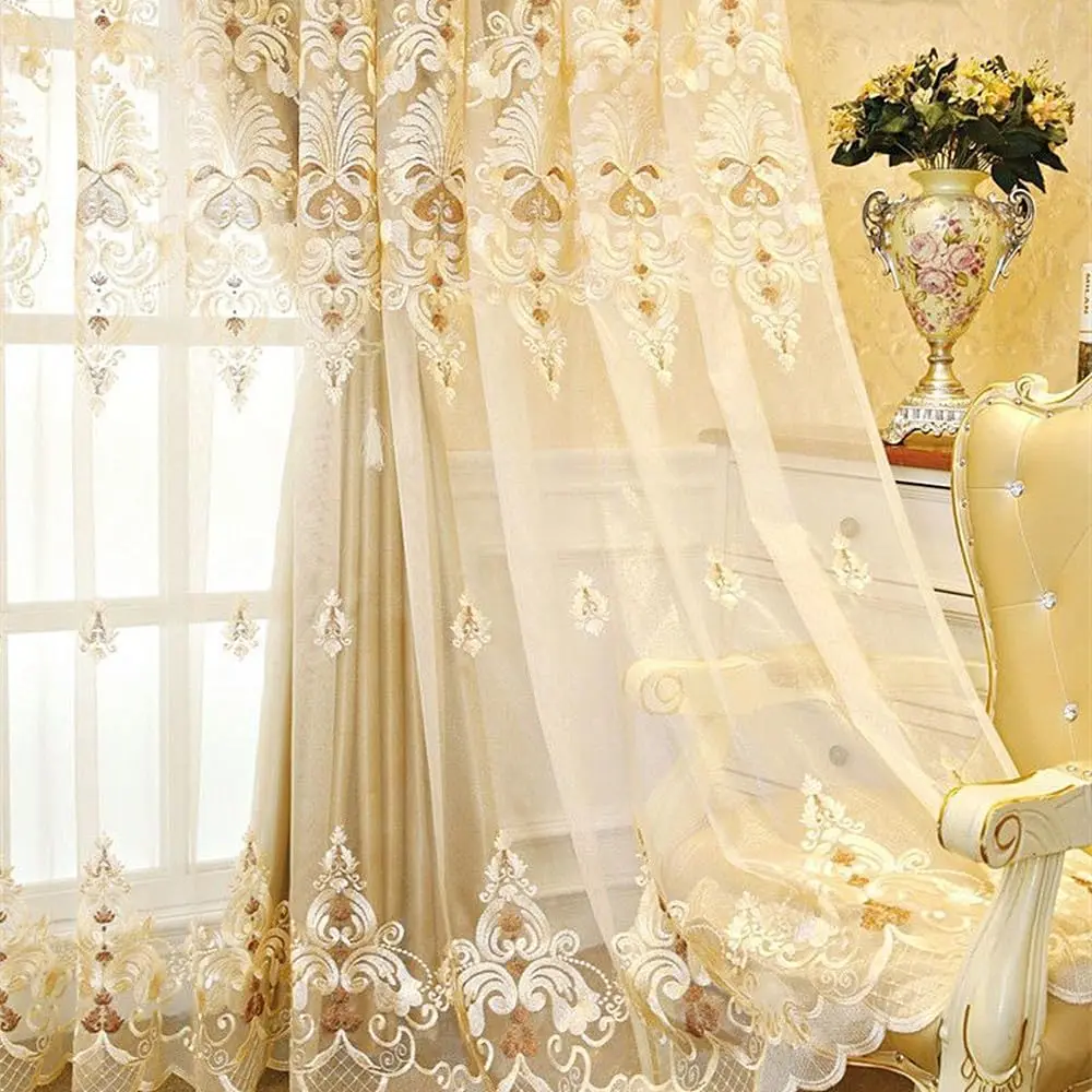 1 Panel 160cm Width European Double Layer Curtain for Living Room Bedroom Luxury European Embroidered Curtain image 4