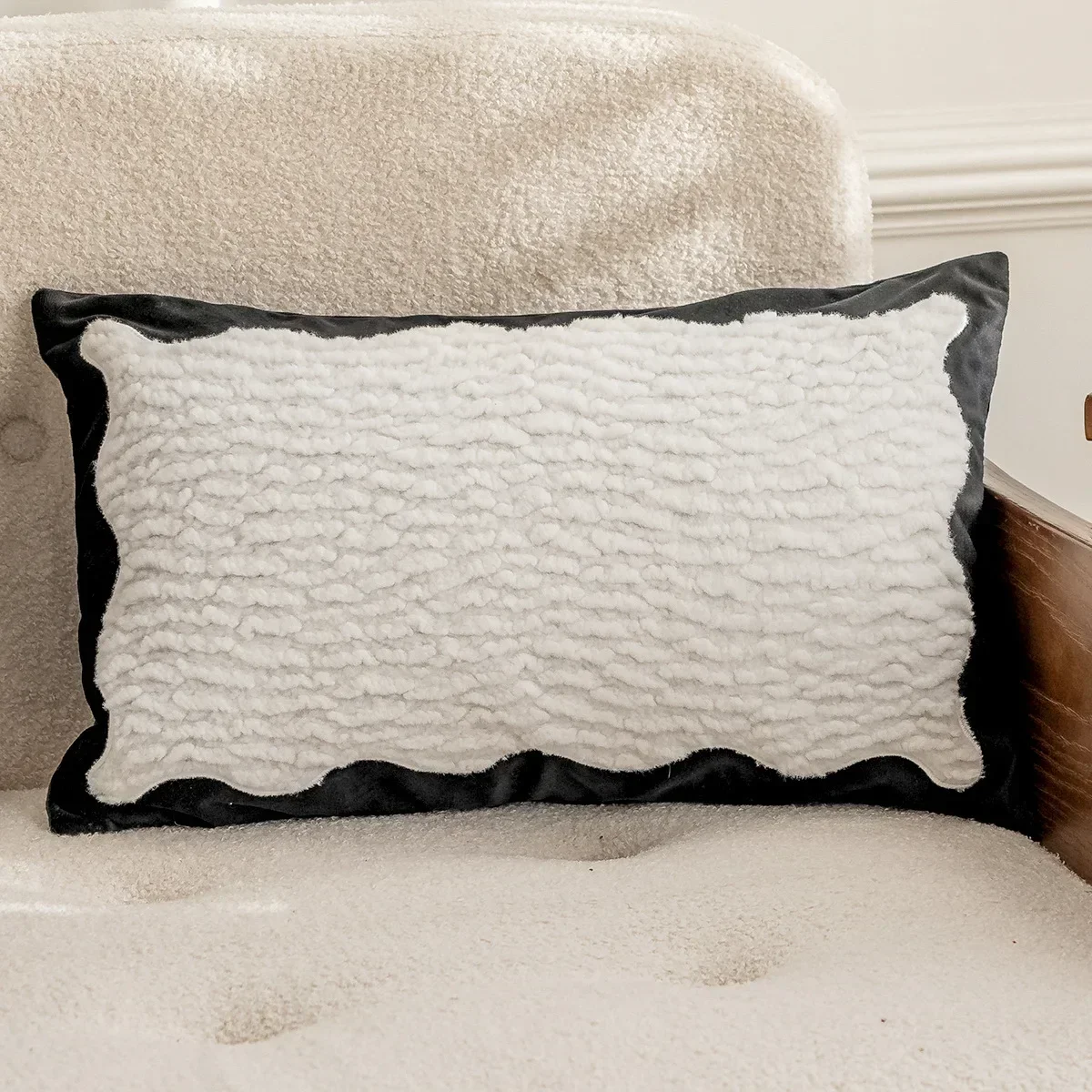 Black White Light Luxury Cushion Cover French Floral Jacquard Embroidery Pillow Covers Decorative Nordic Living Room Pillowcases