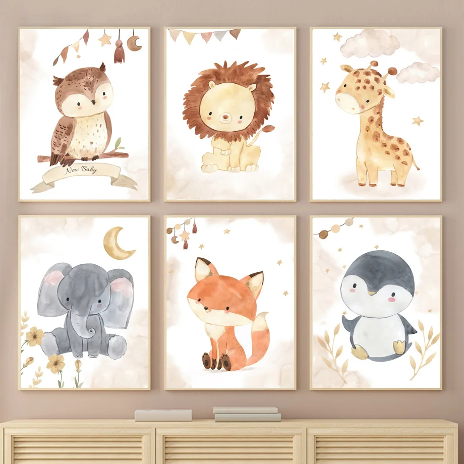 

Personalized Boho Posters and Prints for Kids Room, Cute Lion, Giraffe, Owl, Baby Wall Art, Pictures Decor, Canvas Paintings, No