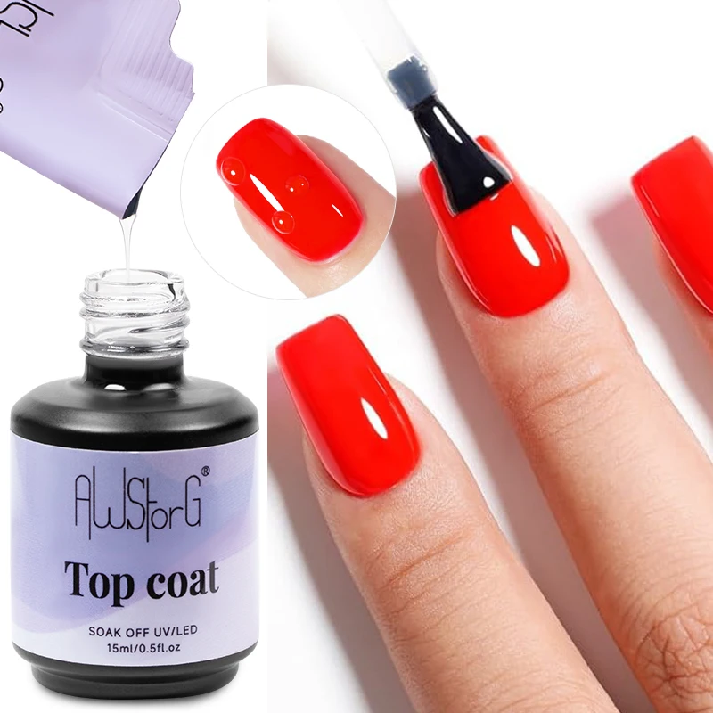 AWStorG 10ML Top Coat And Base Coat Clear Refill  Gel Nail Polish  Semi Permanent Nail Art Manicure Soak Off LED UV Gel Varnish