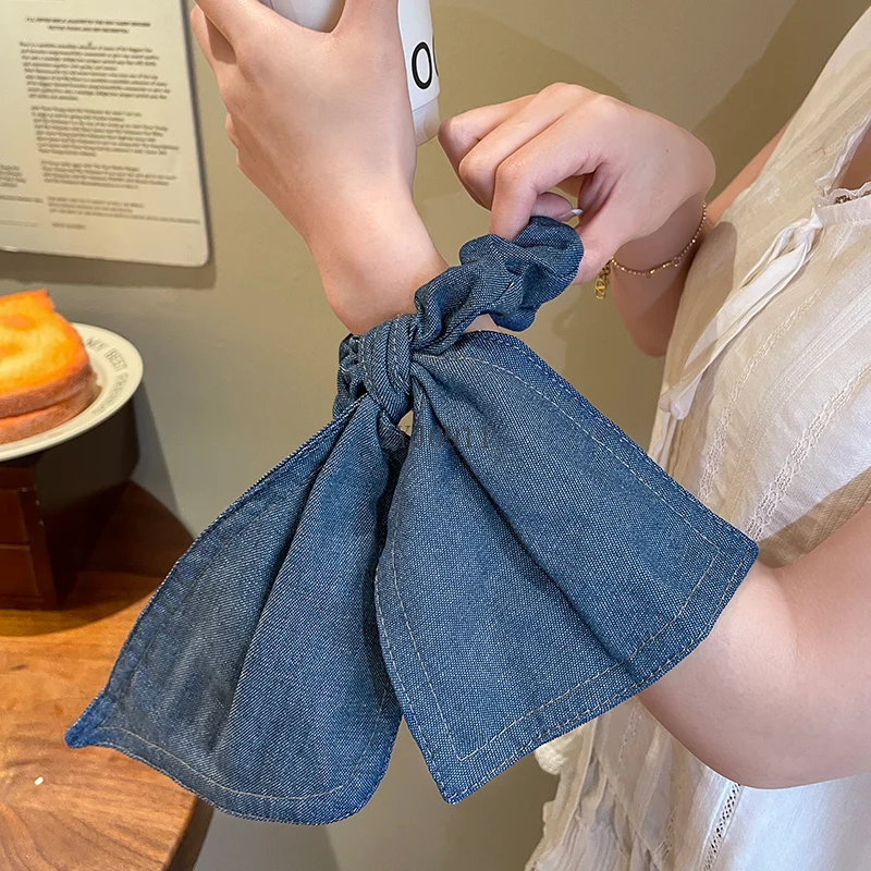 Джинсовая повязка для волос с бантом для толстой кишки, высококачественная веревка для волос, резинка для волос, корейская повязка на голову