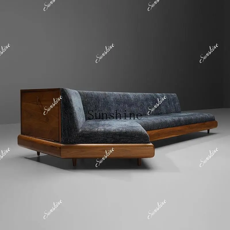 

Light luxury edge several one-piece sofa design special-shaped living room straight row three people new Chinese walnut FT