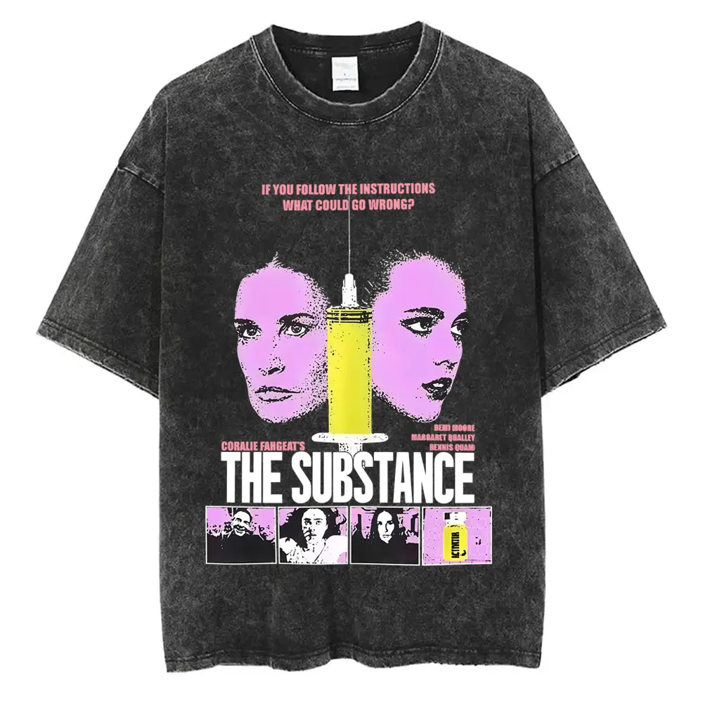 

Limited Horror Movie The Substance Washed Vintage T-shirt Men Women Fleece Cotton Tee Shirt Fashion Casual Oversized T Shirts