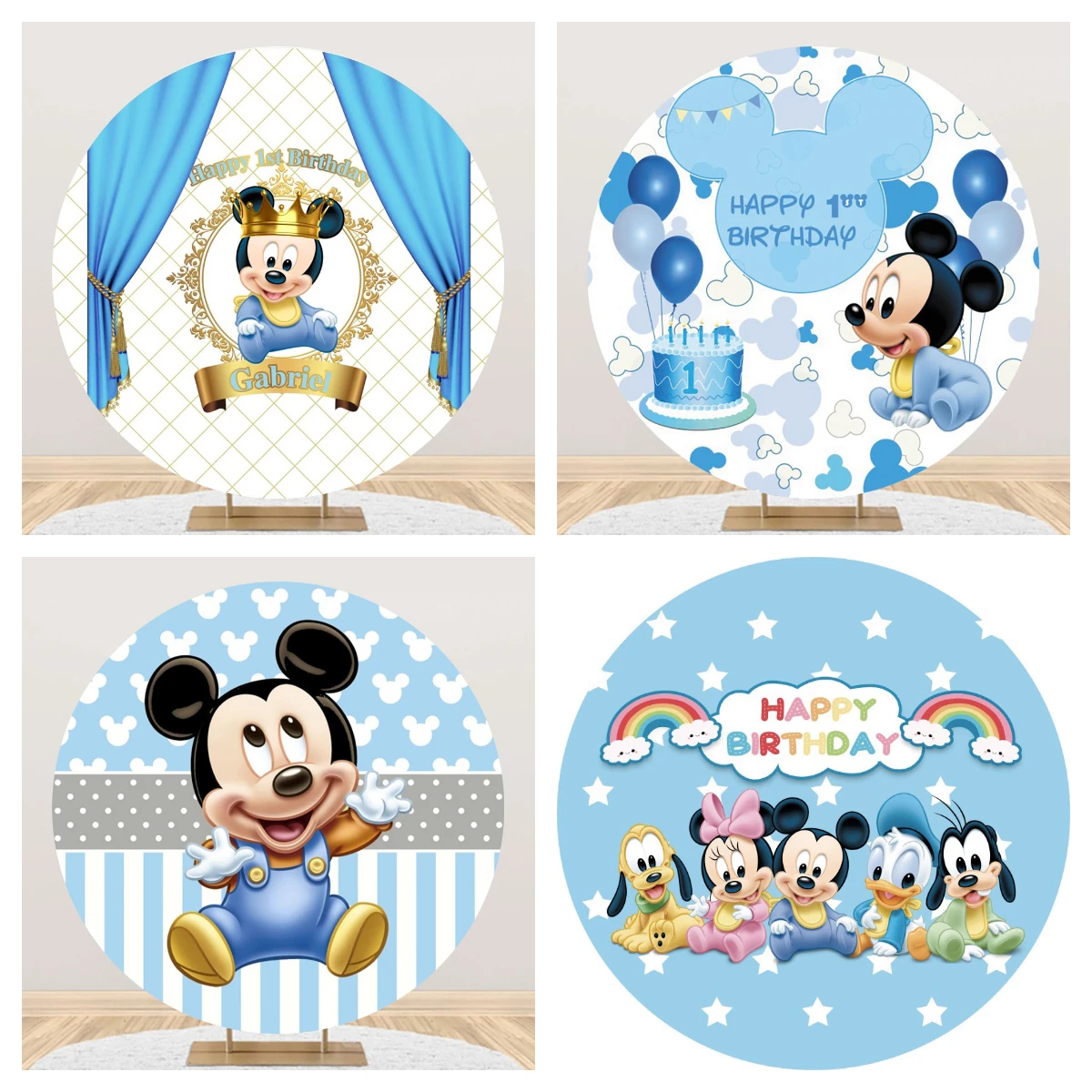 Baby Mickey Mouse Birthday Decoration Round Photo Backdrop Backgrounds For Photographs Blue Shower Boy Party Props Photozone