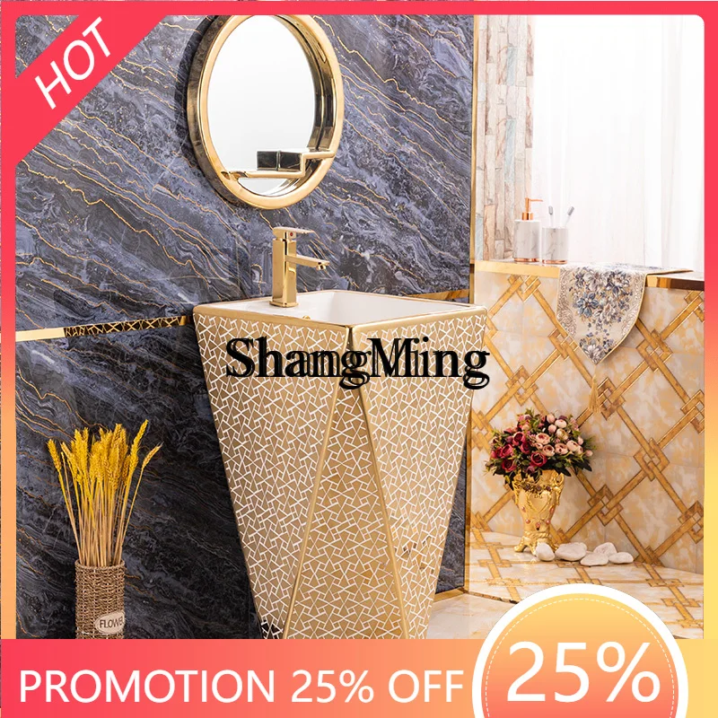 

FG good-looking column basin gold-plated wash basin floor-to-ceiling ceramic one-piece hand wash basin