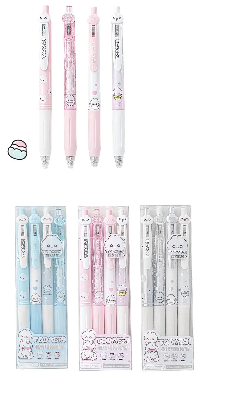 4-teiliges Soft Bunny-Gelschreiber-Set, niedliches Cartoon-Kaninchen, rosa, blau, 0,5 mm, schwarze Farbtinte zum Schreiben, Büro, Schule, A3101 – Detail 3
