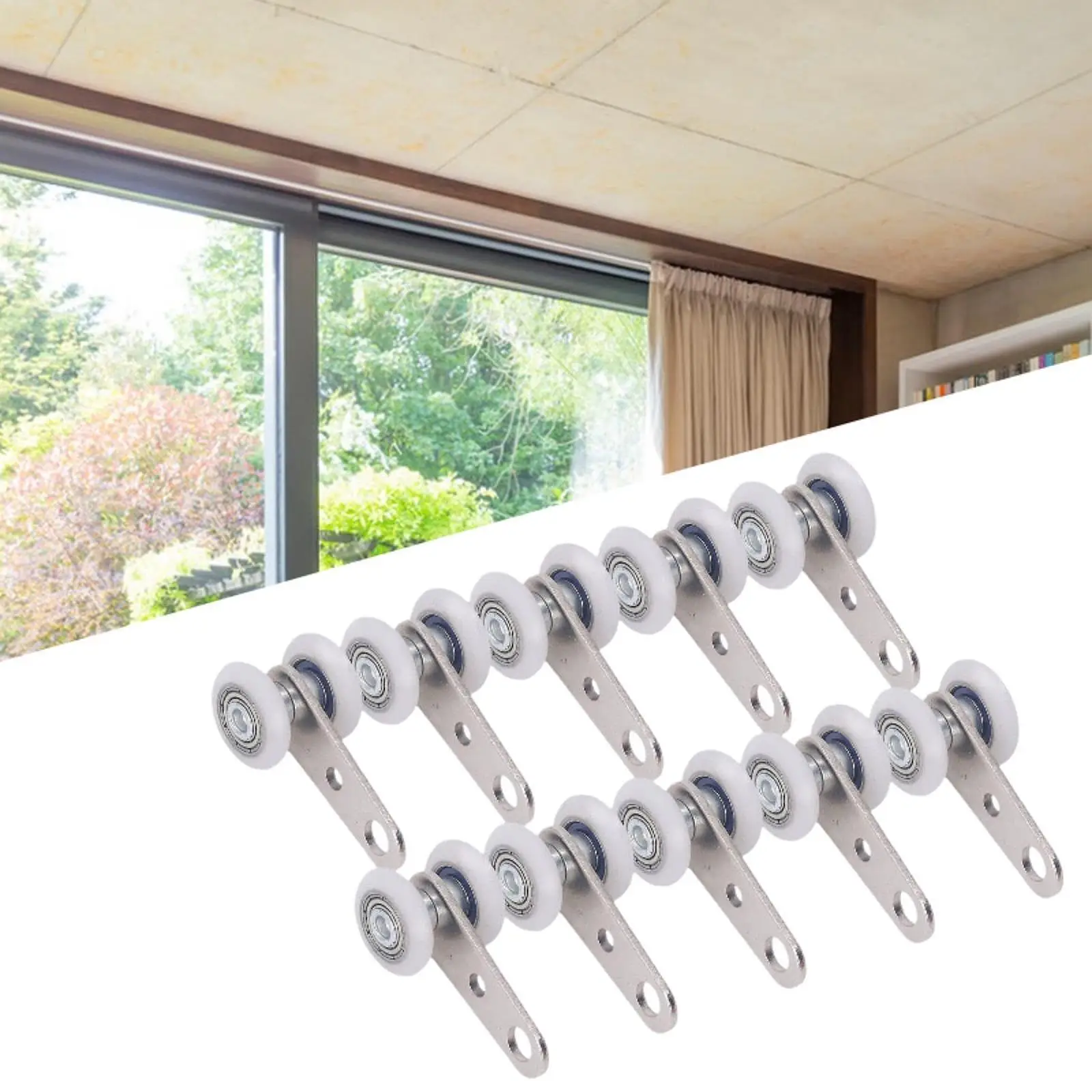 Sliding Track Rollers 10 Count Trolley Assembly for Door Beam Cabinet Window 44mm White Nylon Bearing Pulley Metal Wheels