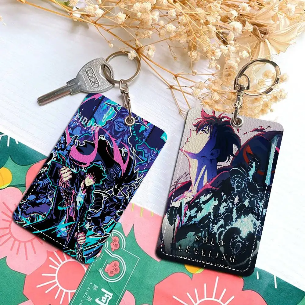 Anime Solo Cartoon Leveling Bank Card,Subway, Bus Card Holder Keychain Key Ring Door Access Tags ID Card Case Keychain Access