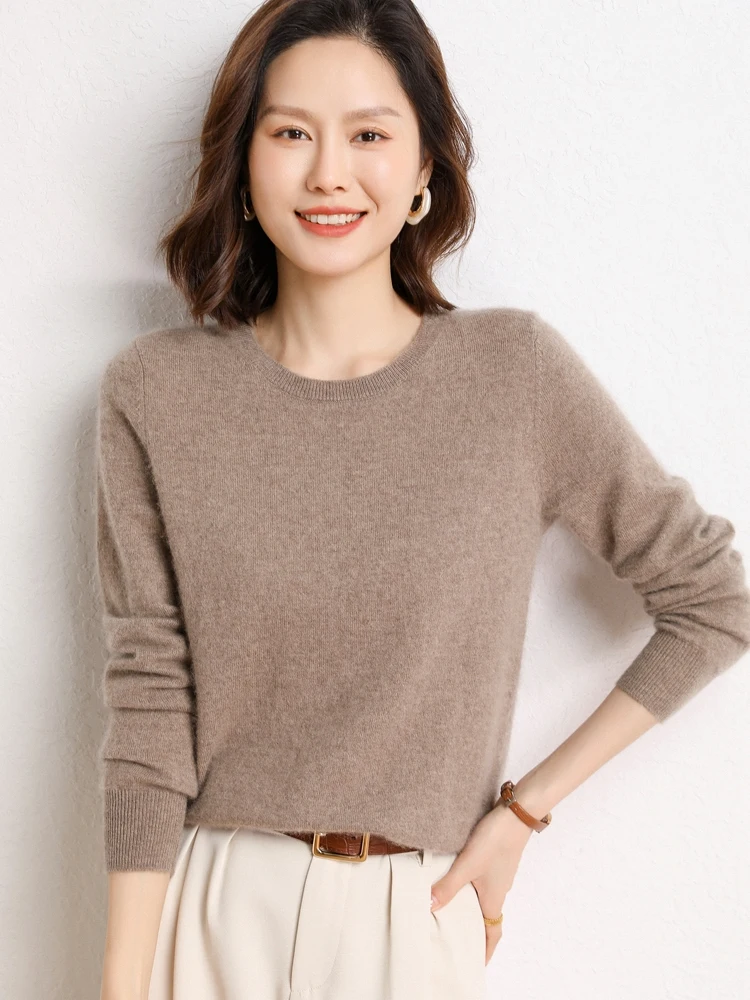 

TLOML Autumn Winter New Women 100% Cashmere Sweater O-Neck Pullove Basic Long Sleeve Cashmere Sweater Office Lady Knitwear Tops
