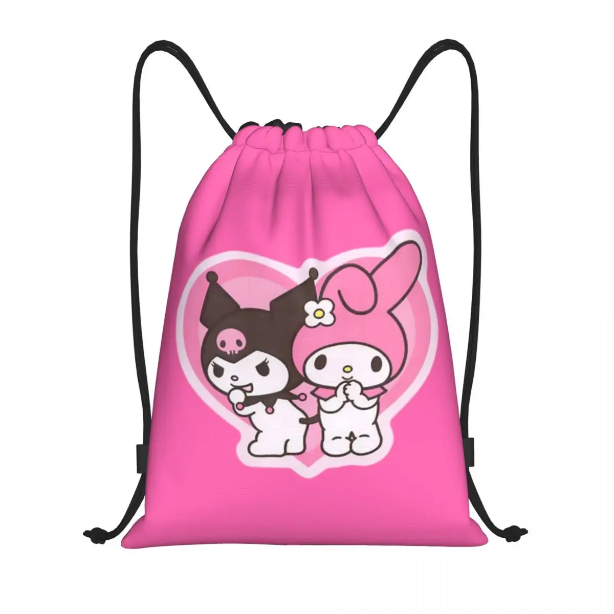 Bolsas con cordón personalizadas Melody Kuromi para amantes de los dibujos animados, mochilas portátiles para deportes y gimnasio para hombres y mujeres, mochilas de almacenamiento para compras