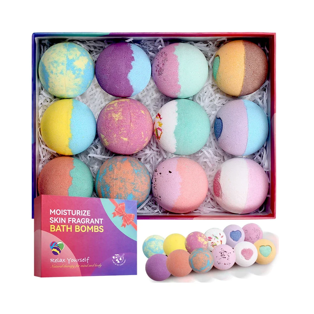 12pcs Natural Bath Bombs Gift Set for Women Wonderful Fizz Effect Bubble Spa Gift for Wife Girlfriend Mother