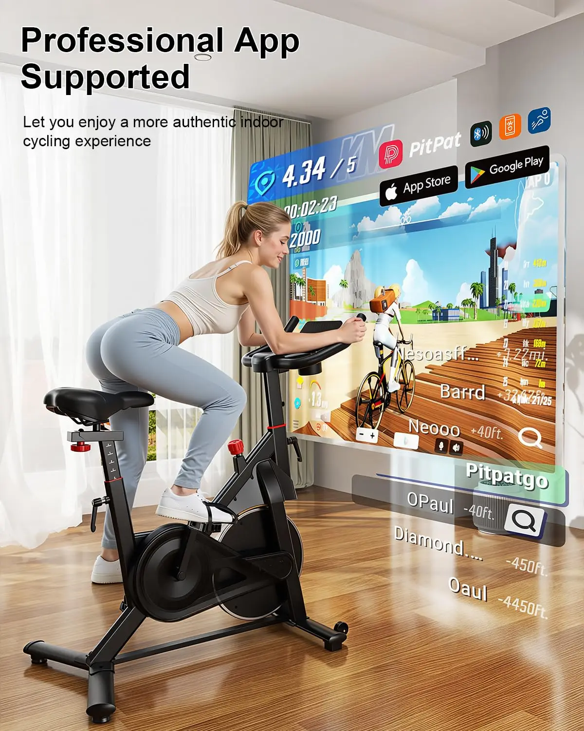 Magnetic Exercise Bike, Stationary Bike for Home, 32-Level Resistance Indoor Cycling with 300 lb Weight Capacity, Low