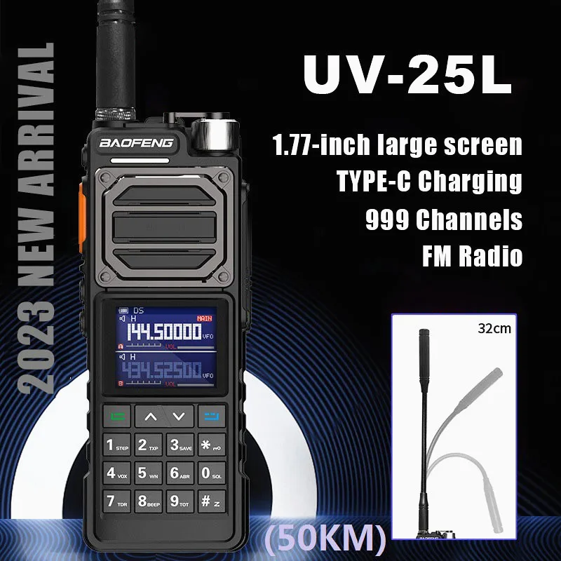 Baofeng UV-25L Walkie Talkie Long Range Wireless Copy Frequency Tri Band NOAA Type-C Charging FM Amateur Radios for Hunting