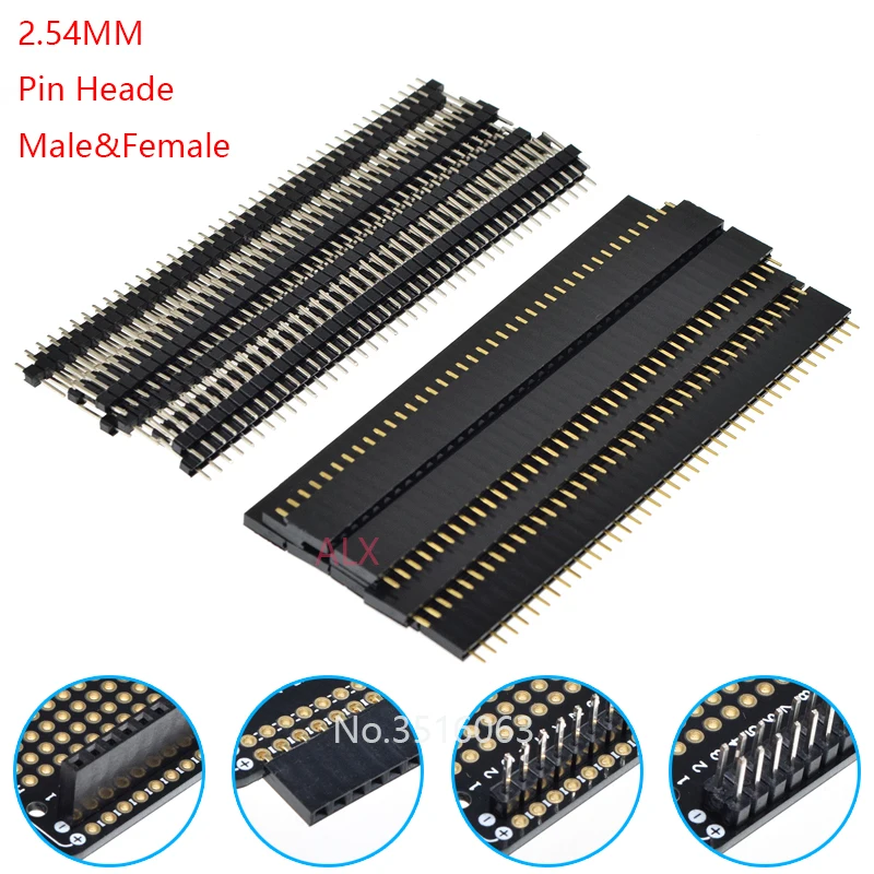 5/10Pcs 2.54mm 40 Pin 1x40 2X40 Single/Double Row Male Female 2.54 Pin Header PCB JST Connector Strip Right angle For Arduino