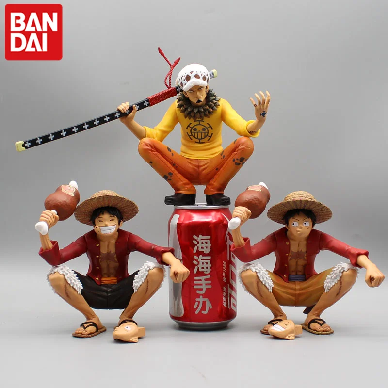 Anime Rafalgar Law Squatting Luffy Eating Meat Heart With Knife Surgery Fruit One Piece Model Decoration Toy Holiday Gift