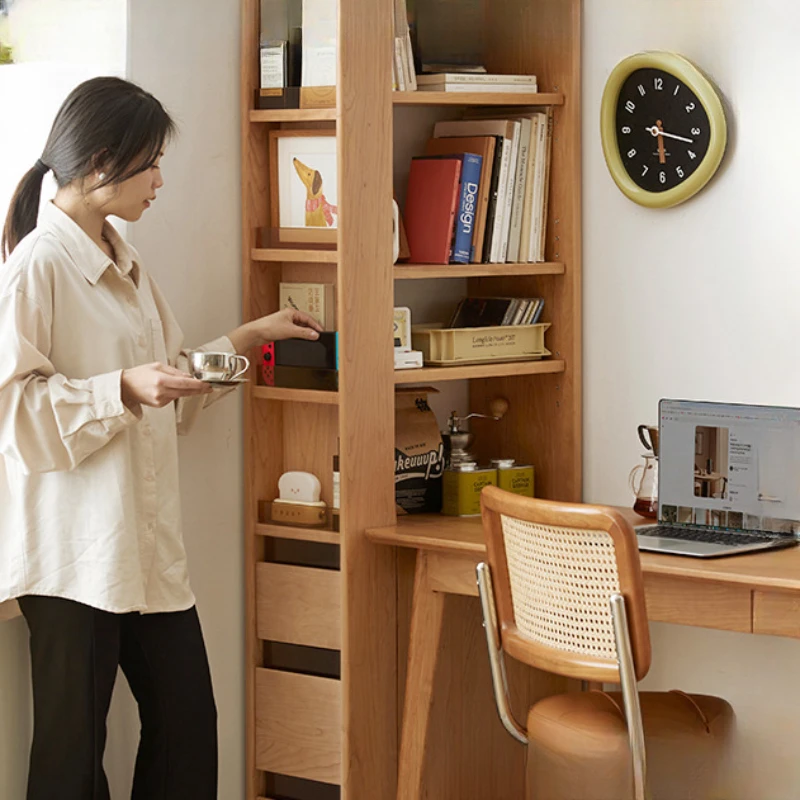 

Solid wood bookshelf with extremely narrow storage, high bookshelf, small unit, cherry wood corner