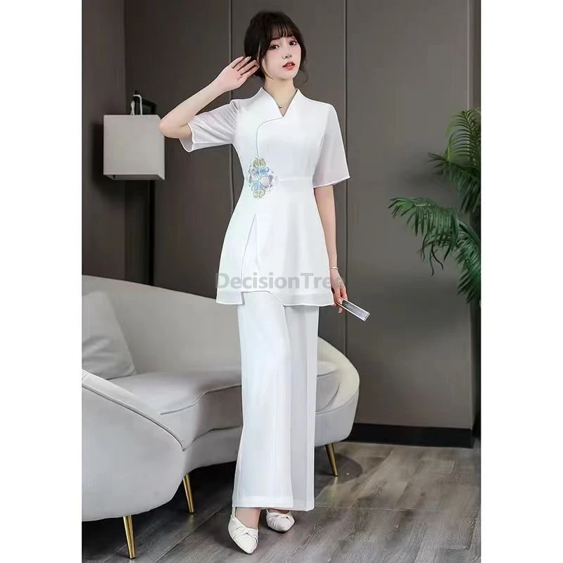 2025 fairy embroideried improved qipao outfit elegant Beautician daily work uniform health preservation sauna spa uniform