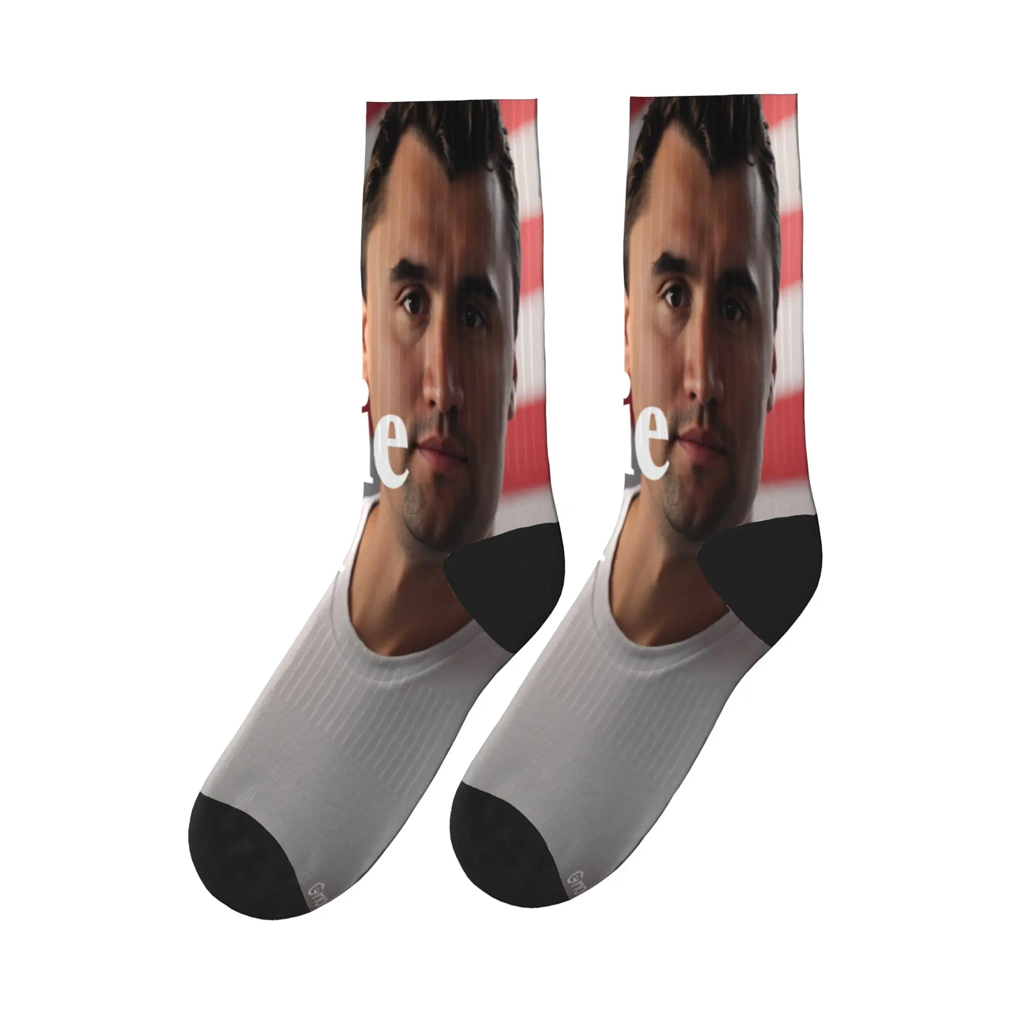 

Мы Чарли Кирк, фон с американским флагом, чулки, мужские носки, качественные готические носки, зимние велосипедные нескользящие носки с узором