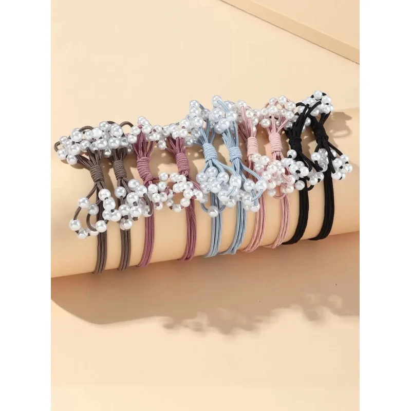10 Stück Niedliche Kunstperlen-Haargummis, Süßes Pferdeschwanz-Halter-Set, Elastische Scrunchies & Haaraccessoires