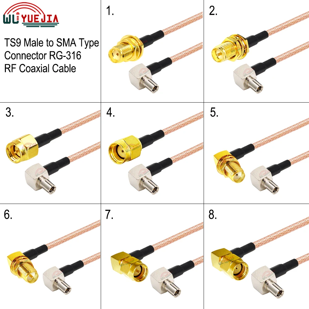 10 CM-20 Meters SMA to TS9 RG316 Cable RP-SMA SMA Male / Female Jack to TS9 Male Right Angle Connector Adapter RF Coaxial Cable