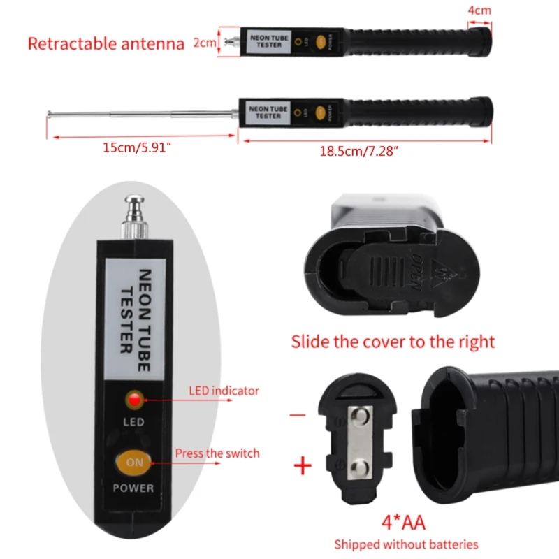 Tube Tester Handheld TL-lampen Tester Detector Werkt op batterijen