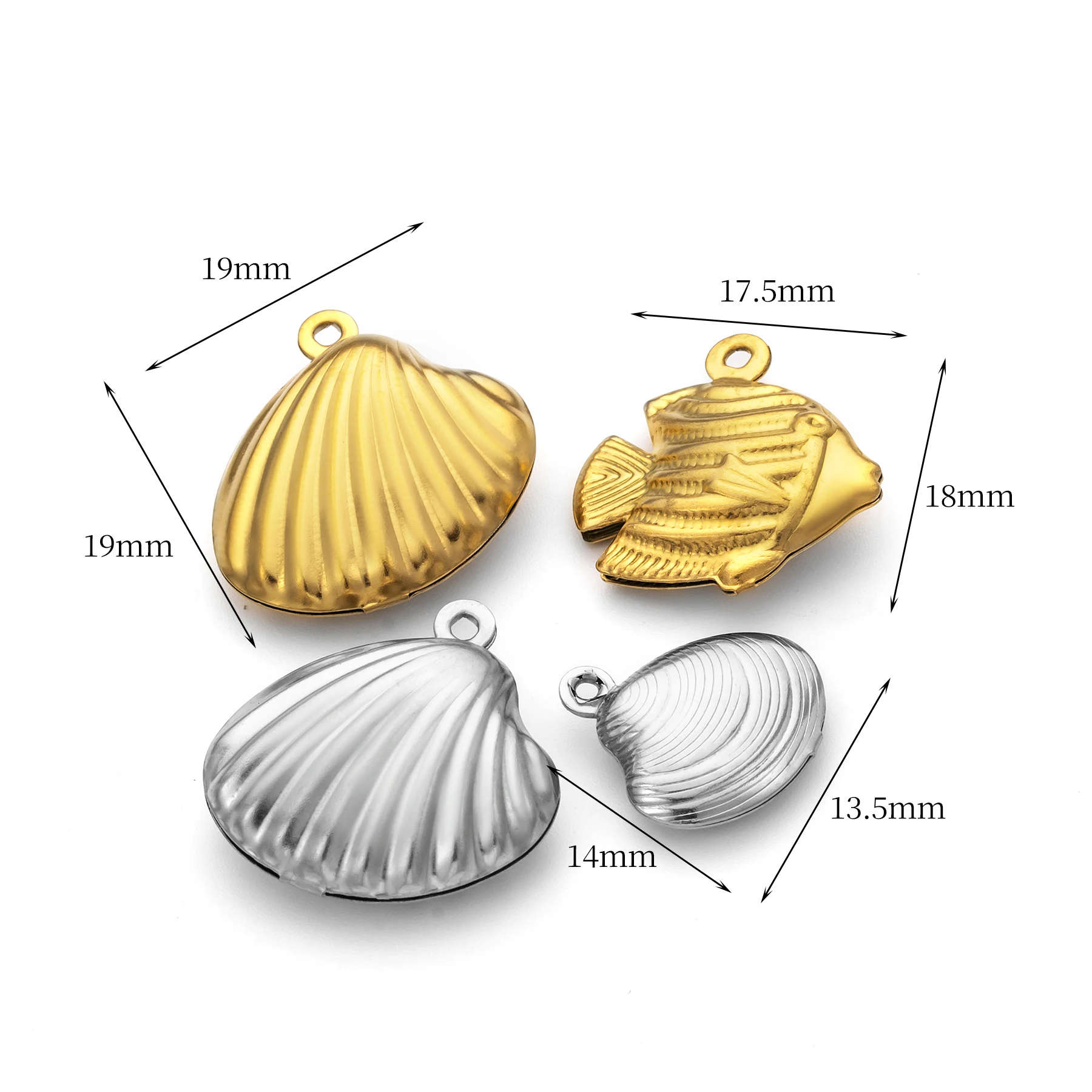 20 Stück/Set Edelstahl Hohlschalen-Fisch-Anhänger Meeres-Tier-Anhänger für DIY-Schmuckherstellung – Detail 1