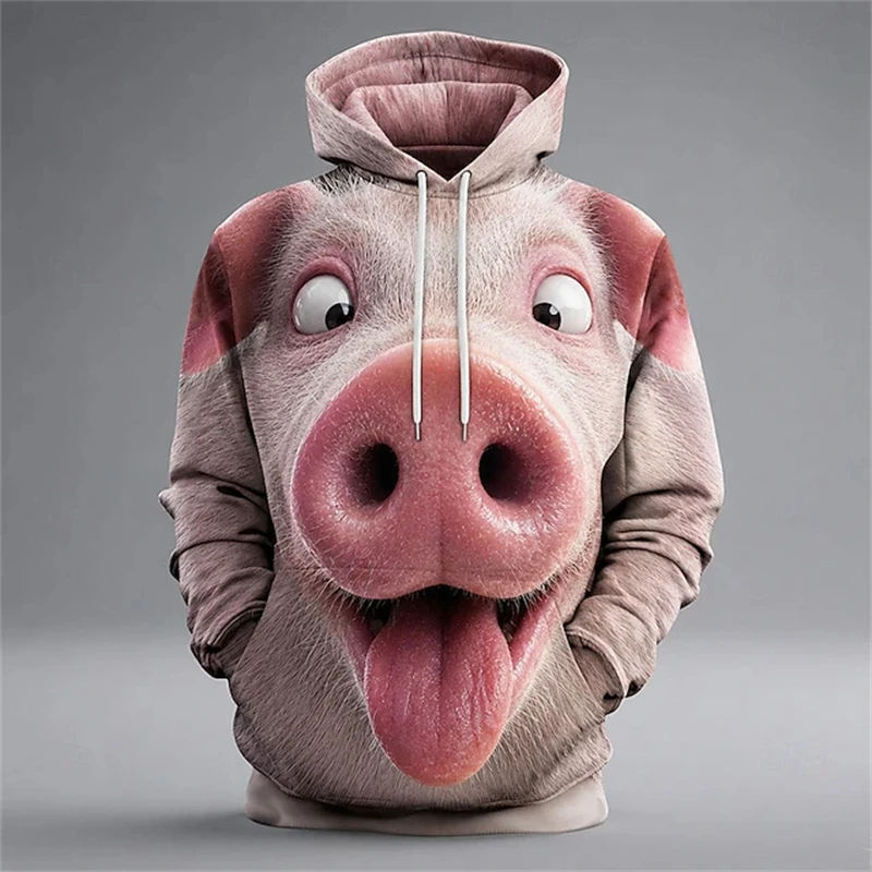 Men's Stylish Autumn/Winter Hoodie Playful 3D Animal Print Loose Comfortable and Plus-Size Casual Outdoor Streetwear Style