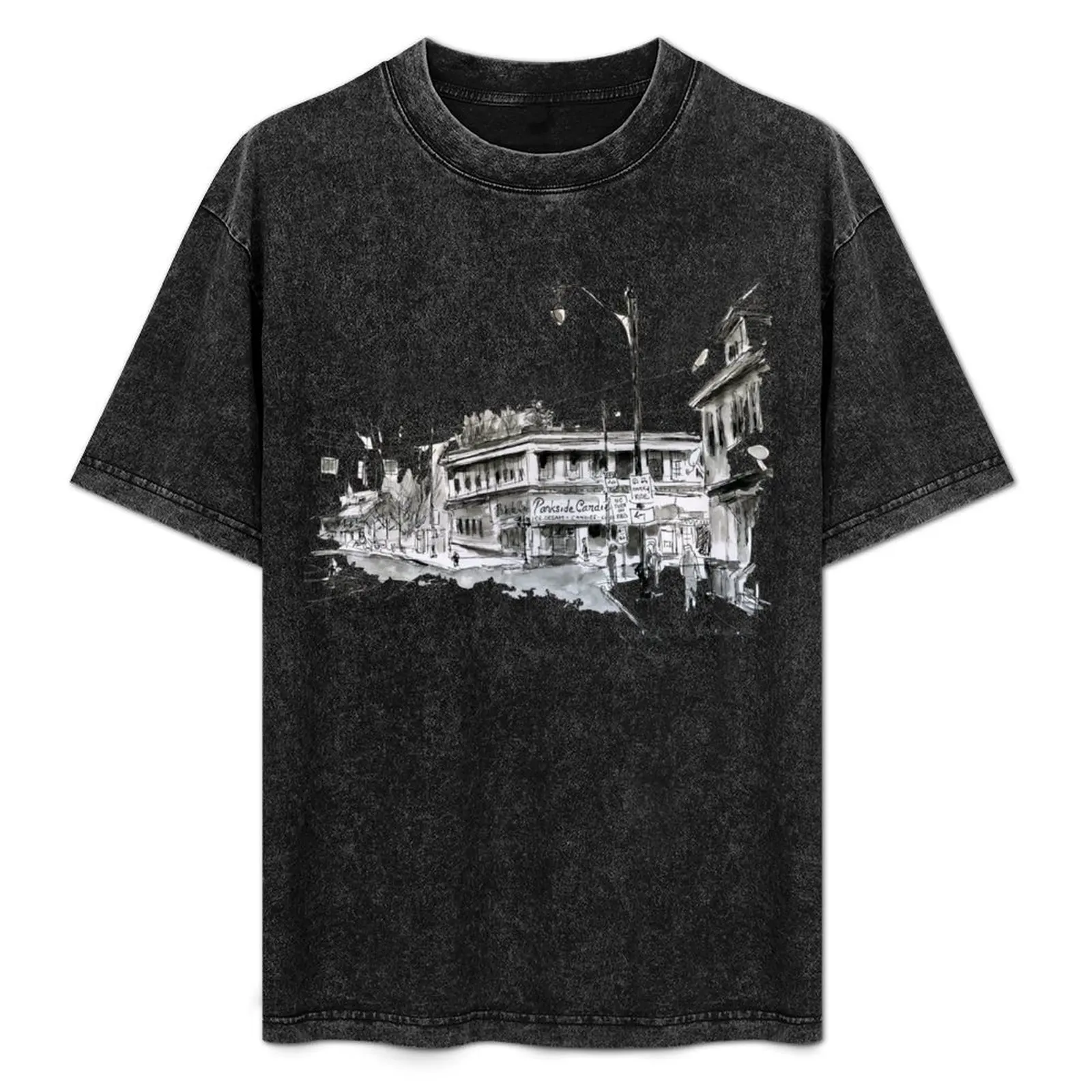 Camiseta con estampado de dibujo a tinta de Buffalo, Nueva York, de Parkside Candies, tienda de dulces y heladería histórica, camiseta informal de manga corta a la moda