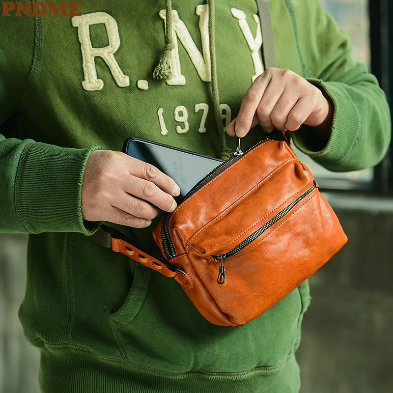 Simple high-quality natural genuine leather men's small shoulder bag outdoor fashion casual daily real cowhide crossbody bag