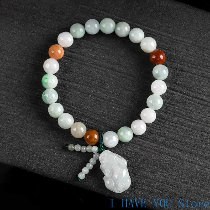 

Natural A-grade Jade Bracelet Attracting Wealth Pixiu Tricolor Jade Bead Bracelet Jade Stone Bracelet Fashion Women's Bracelet