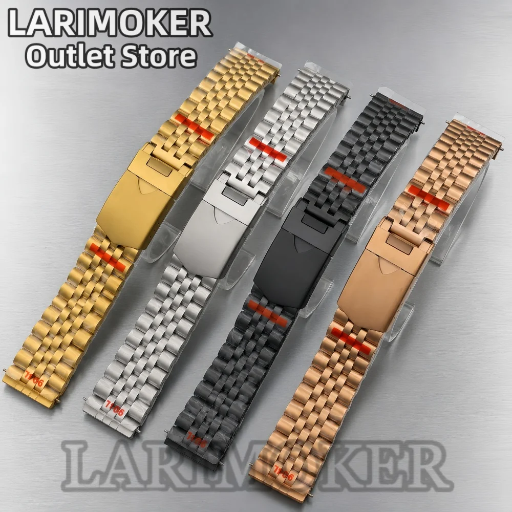 LARIMOKER 20mm Wide Jubilee Style Sandblasted Solid Stainless Steel Watch Band Foldable Clasp Gold Silver Black Rose Gold