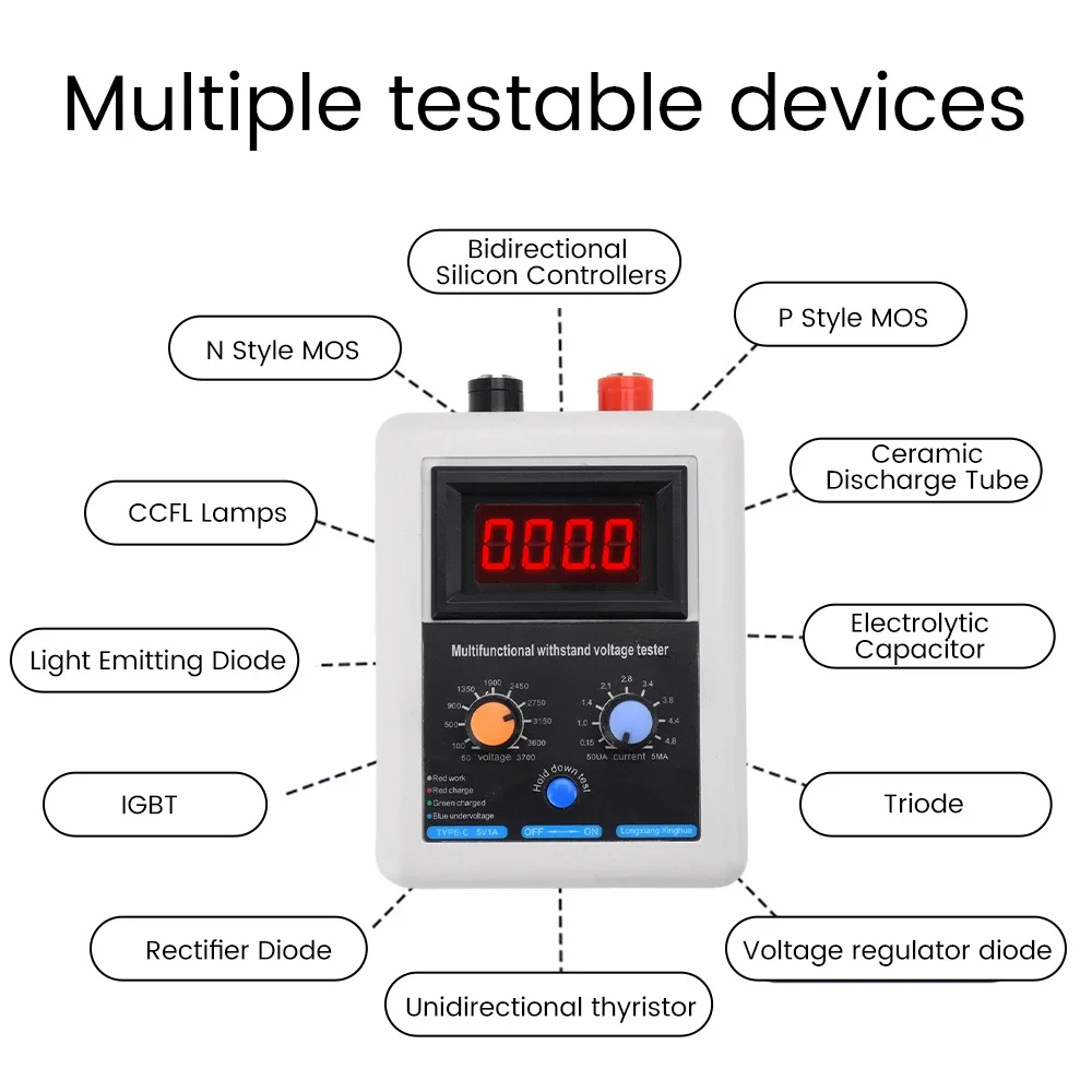 DC0V-3500V Mini Digital Voltmeter IGBT Transistor Tester Diode MOS Transistor 700mAh Li-ion Battery Pressure Resistance Tester