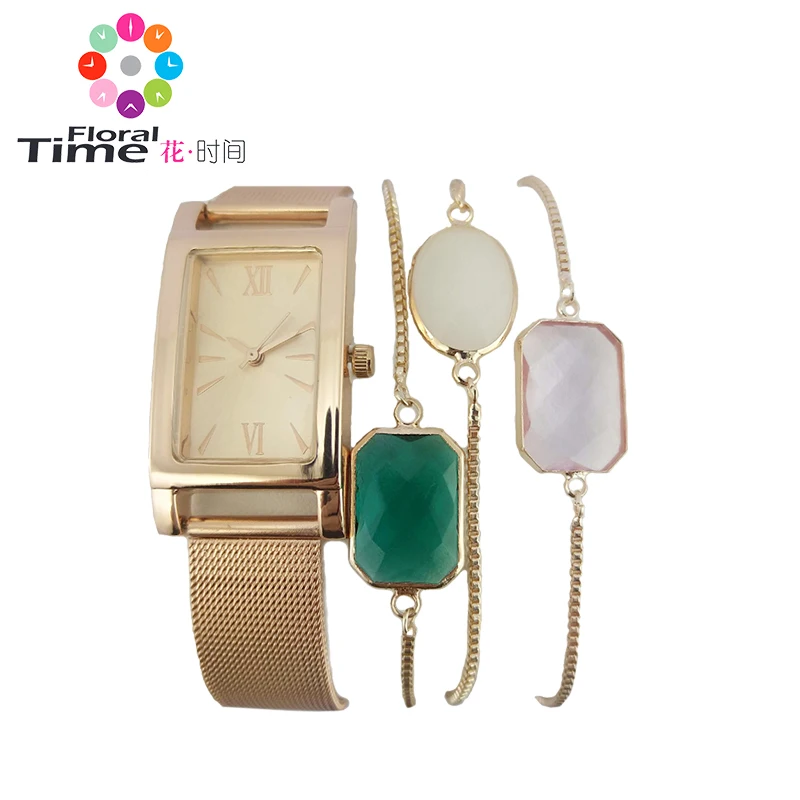 OT001 Women's wristwatch luxury high school girls watch bracelet green stone thin French noble easy to match