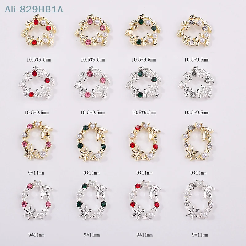 5 Stück Mokka Blumenkranz Perle Zirkon Nail Art Charms Strass Weihnachtskranz Design Kristalle Schmuck Nail Art Dekoration