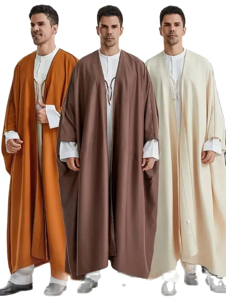 Eid Abayas para ropa de oración hombres Kebaya abierto Kimono musulmán Abaya Dubai Turquía árabe Islam Djellaba Homme bata Musulmane Hombre