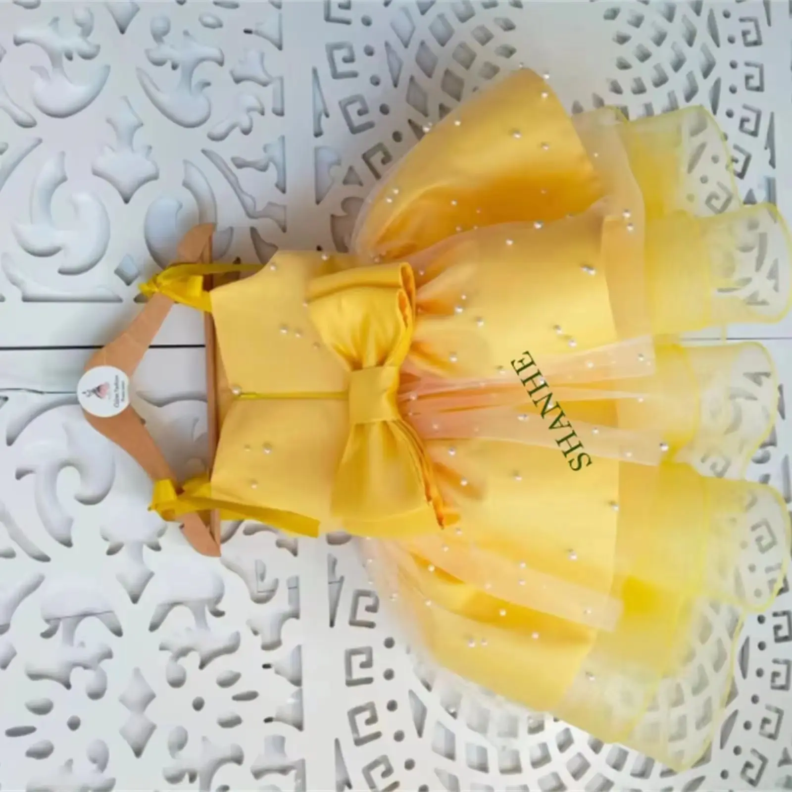 

CustomizedCute Yellow Satin Bow Baby Girl Party Dress Photo Shoot Toddler First Birthday Gown Girls Baptism Gifts Baby Gift 12M
