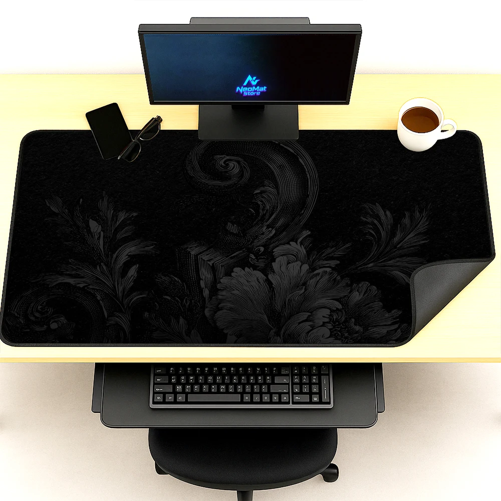 Gothic Floral Mouse Pad Large Gaming Desk Pad Black 120x60 Scroll 140x60 Very Thick Elegant Ornate Mousepad Vintage Desk Mat