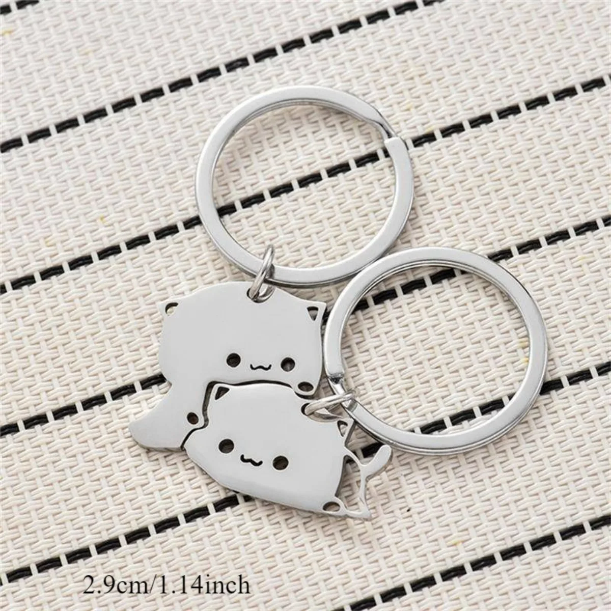 Cute Cartoon Cat Keychain Couple Lovers Stainless Steel Matching Keyring Lovely Pendant Key Chain Valentine\'s Day Gift Jewelry