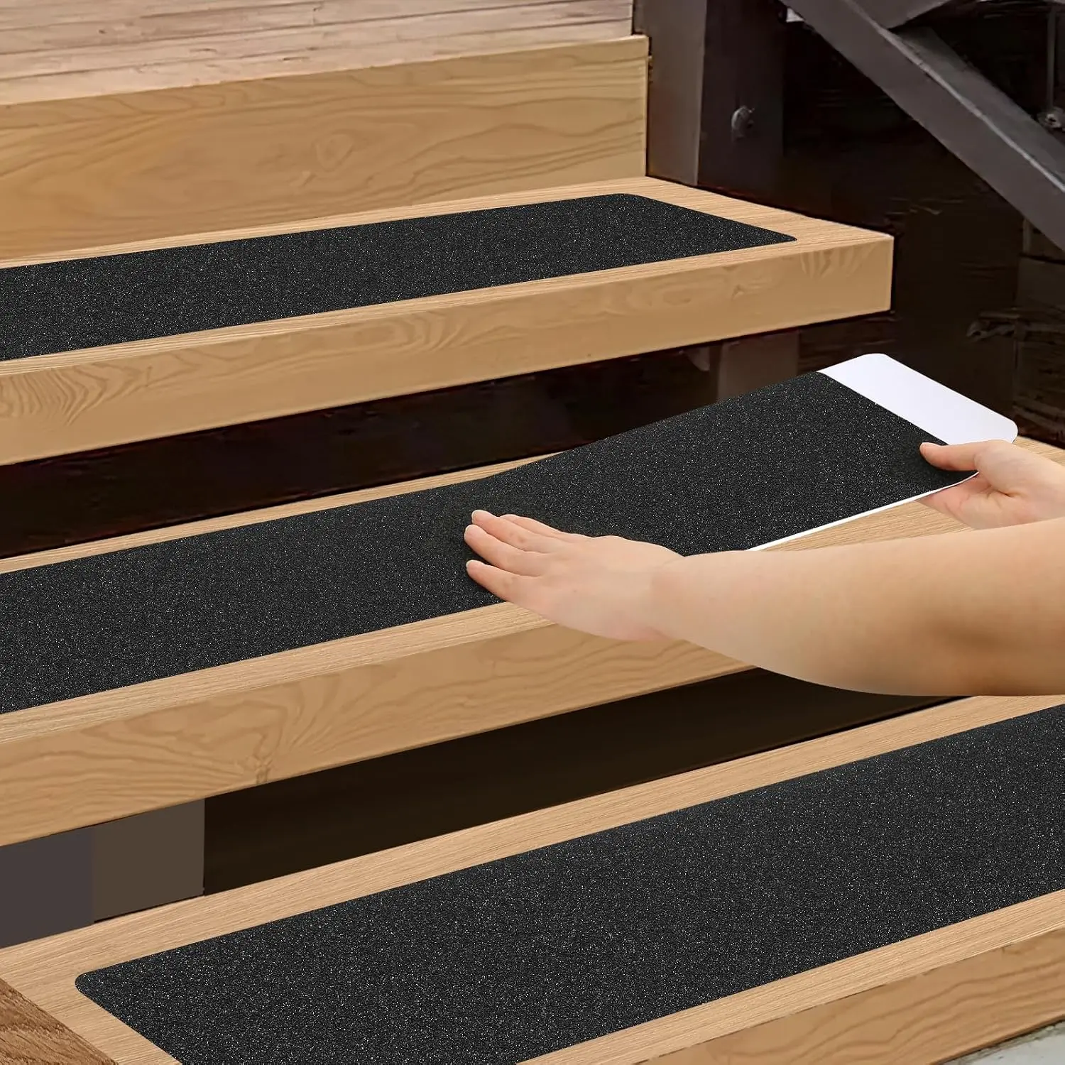 Anti Slip Stair Stickers for Protect Your Lovers Precut Non-Slip Step Strips with Roller Waterproof Outdoor Non Skid Stair Tread