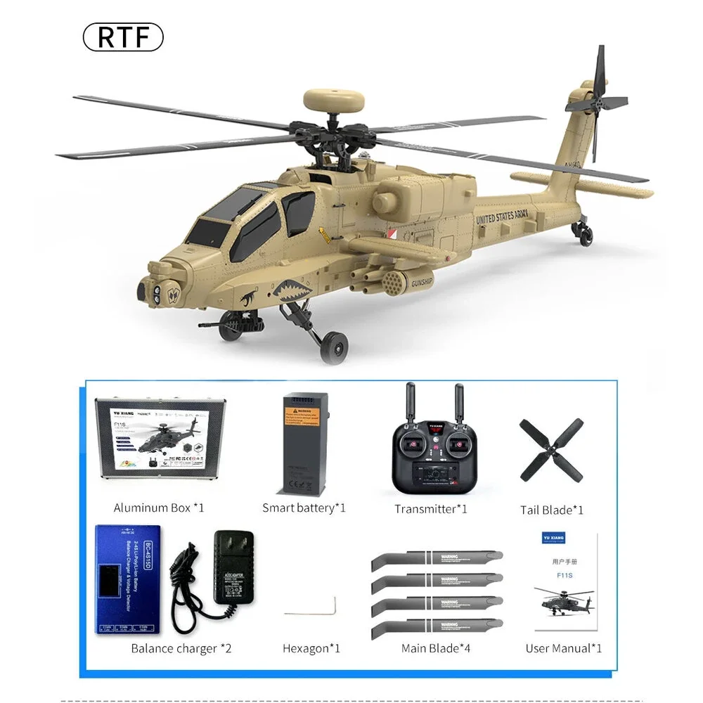 Yuxiang F11-S gps AH-64 apache 2.4g 6ch altitude hold posicionamento de fluxo óptico duplo motor sem escova flybarless helicóptero rc