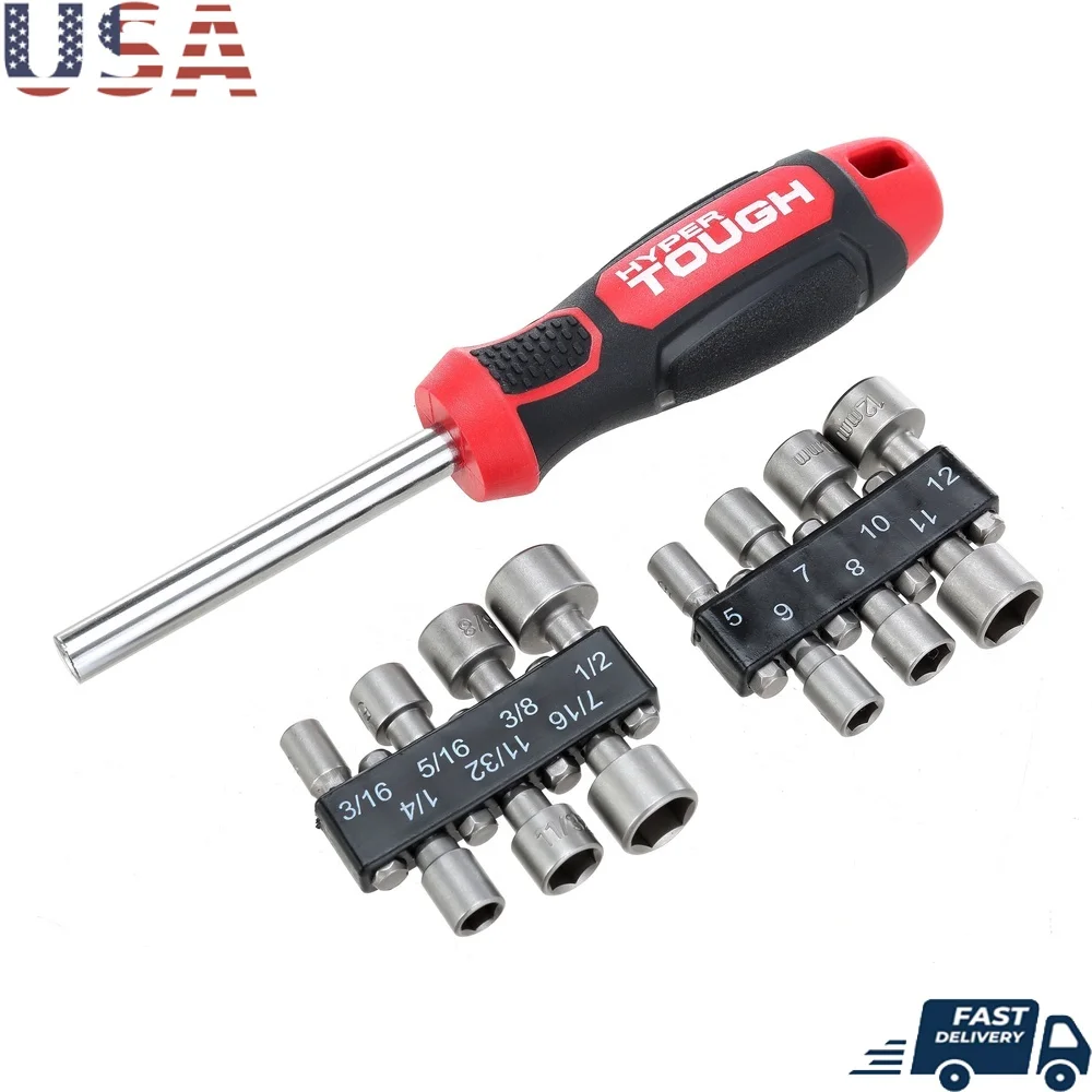 

14-in-1 Alloy Steel Nut Driver Screwdriver Set with Magnetic Tip Soft Grip Handle Hex Shank Tool Home Repair and DIY