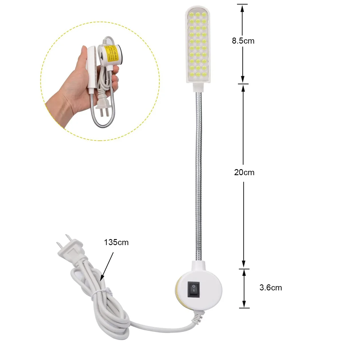 Pop Industrial Led Light 1w 2w 3w Flexible Arm Gooseneck Work Light Magnetic Magnet Sewing Machine Adsorbed Base Eu/Us Plug Port