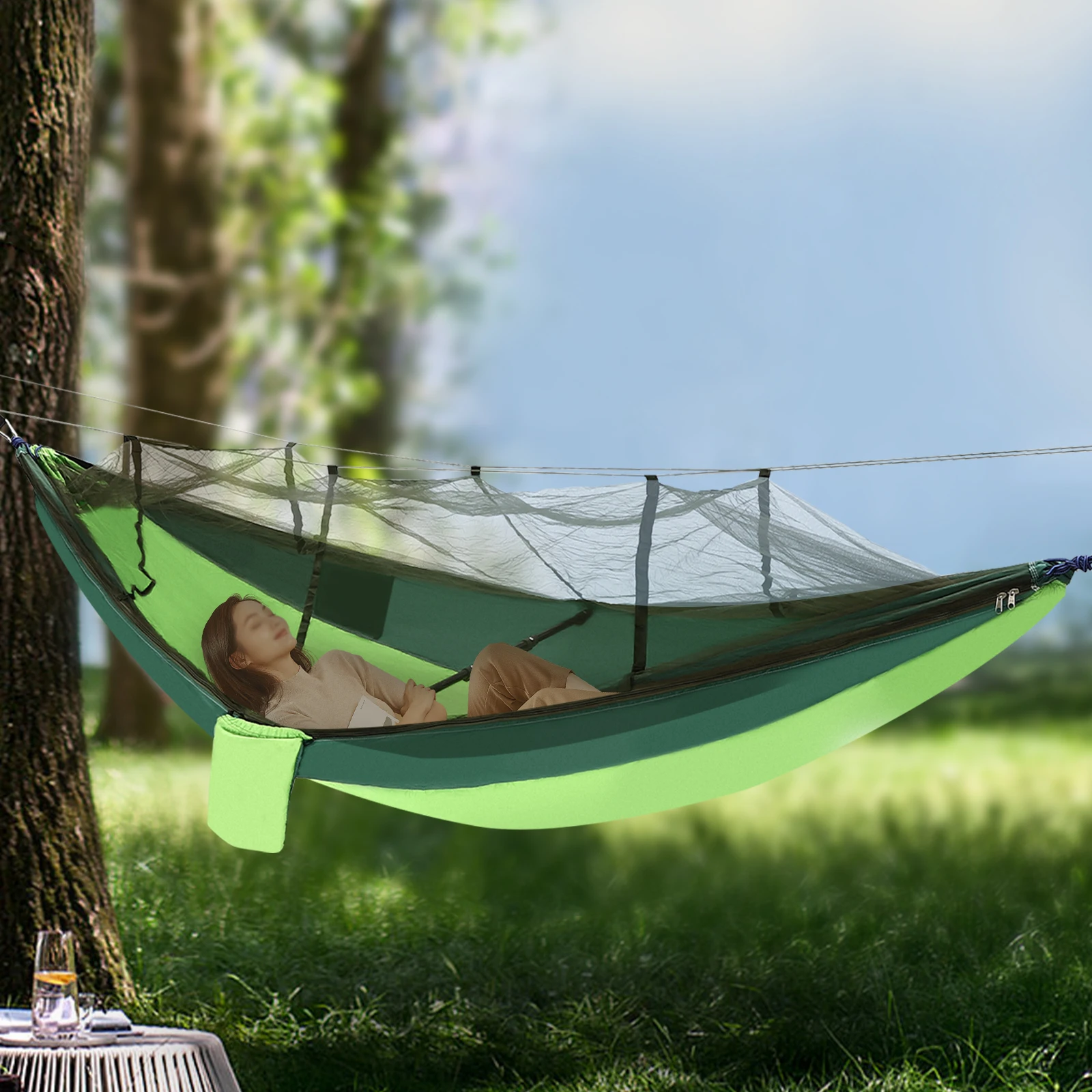 Outdoor Camping Mosquito Net Hammock Swing, Indoor Dormitory and Outdoor Patio Bed