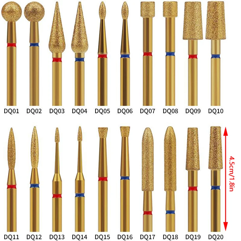 Brocas de diamante dorado para uñas, fresa eléctrica para manicura, limpieza de cutículas, rebabas rotativas, cabezal de esmalte, herramienta limpiadora de uñas